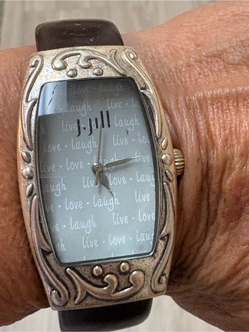 J. Jill Women's sterling silver case Watch with Brown Leather cuff band